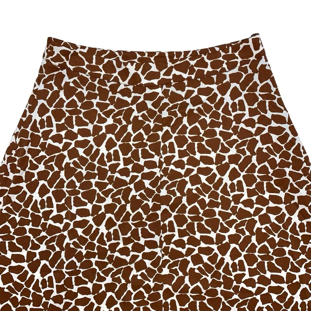 Giraffe Print Midi Skirt Animal Silky Size 12 XL Slit Statement Spring Office